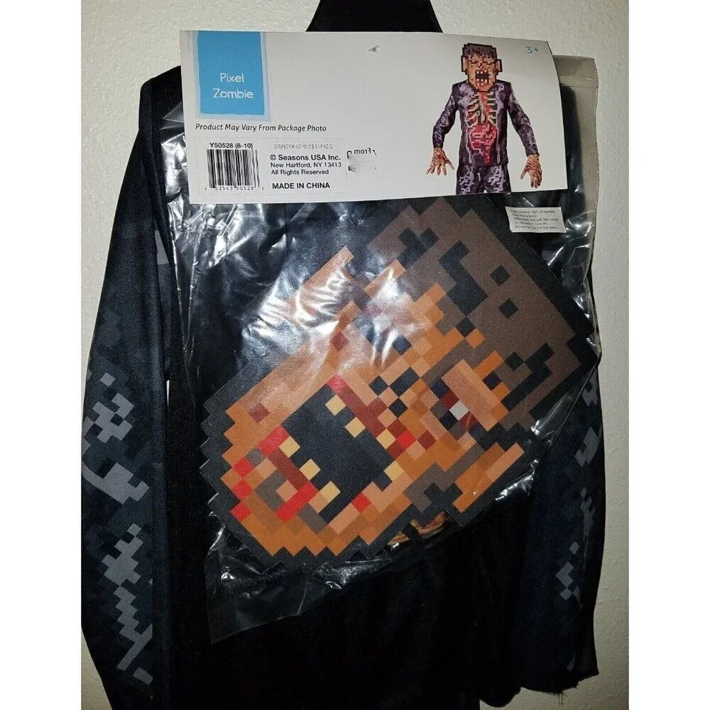 NEW Pixel Zombie Halloween Costume Boys Small 4-6 Shirt Pants Mask Gloves